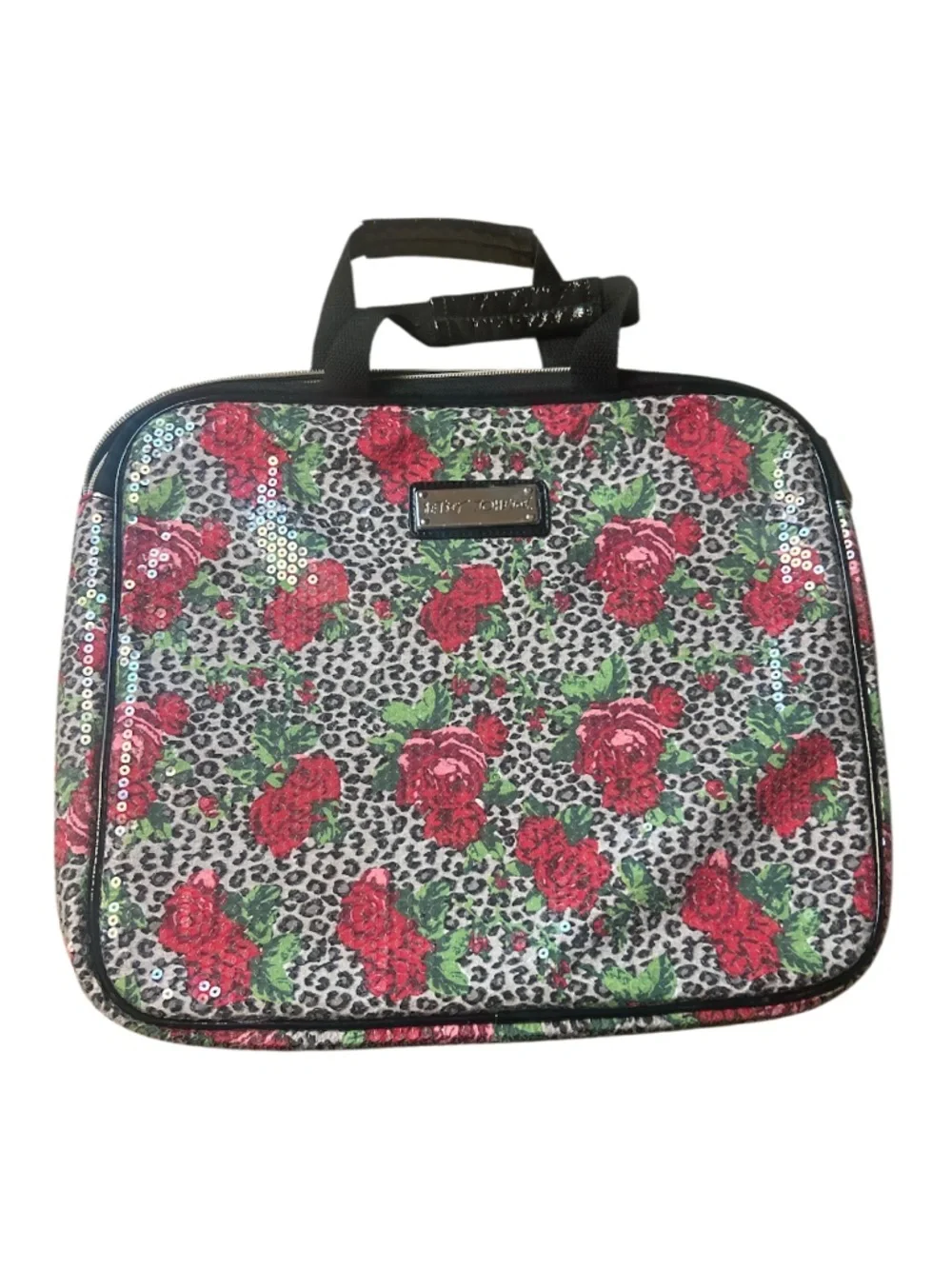 Betsey Johnson Floral Leopard Sequin Red Roses Laptop Case